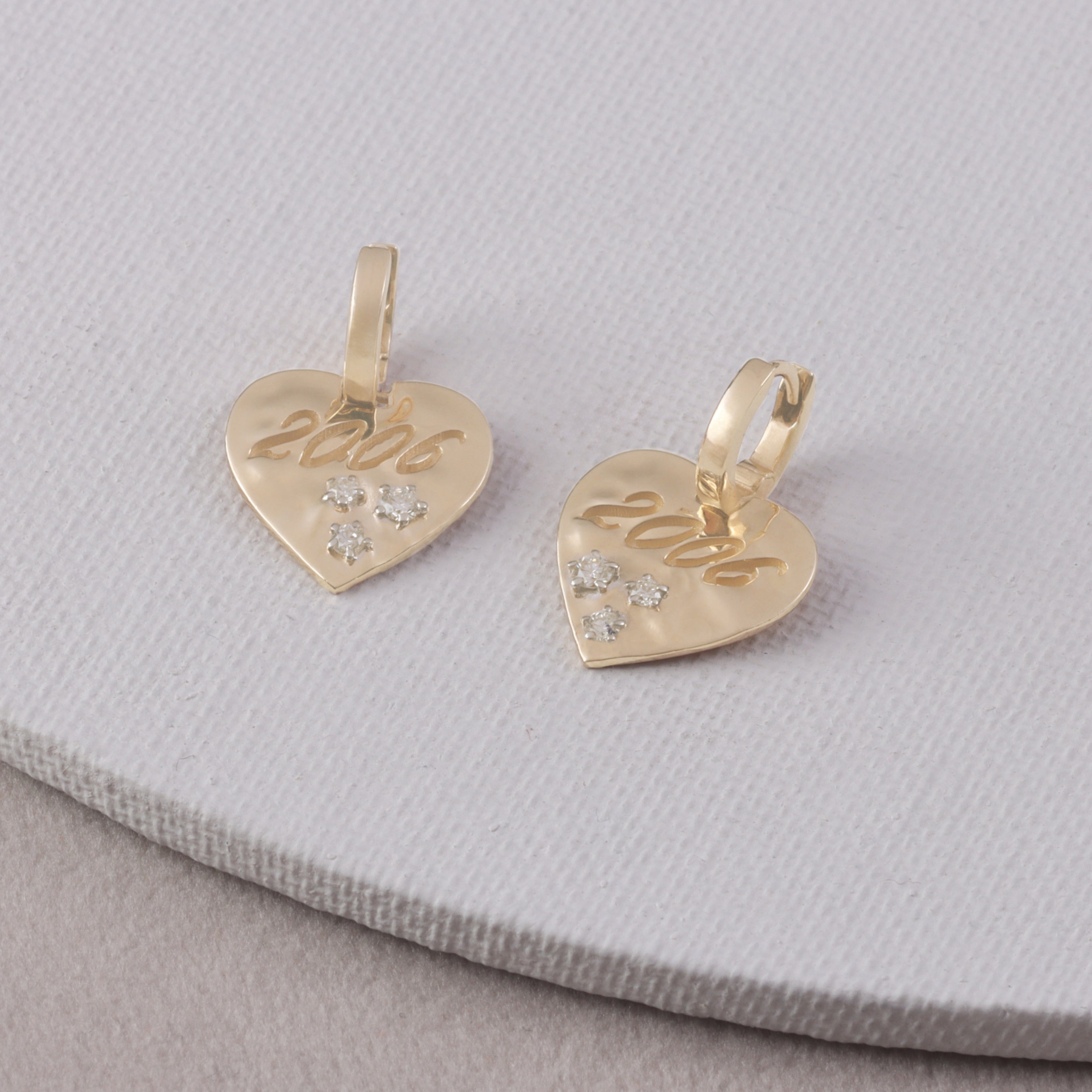 Personalised Mini Heart Hoops with textured Gold scattered