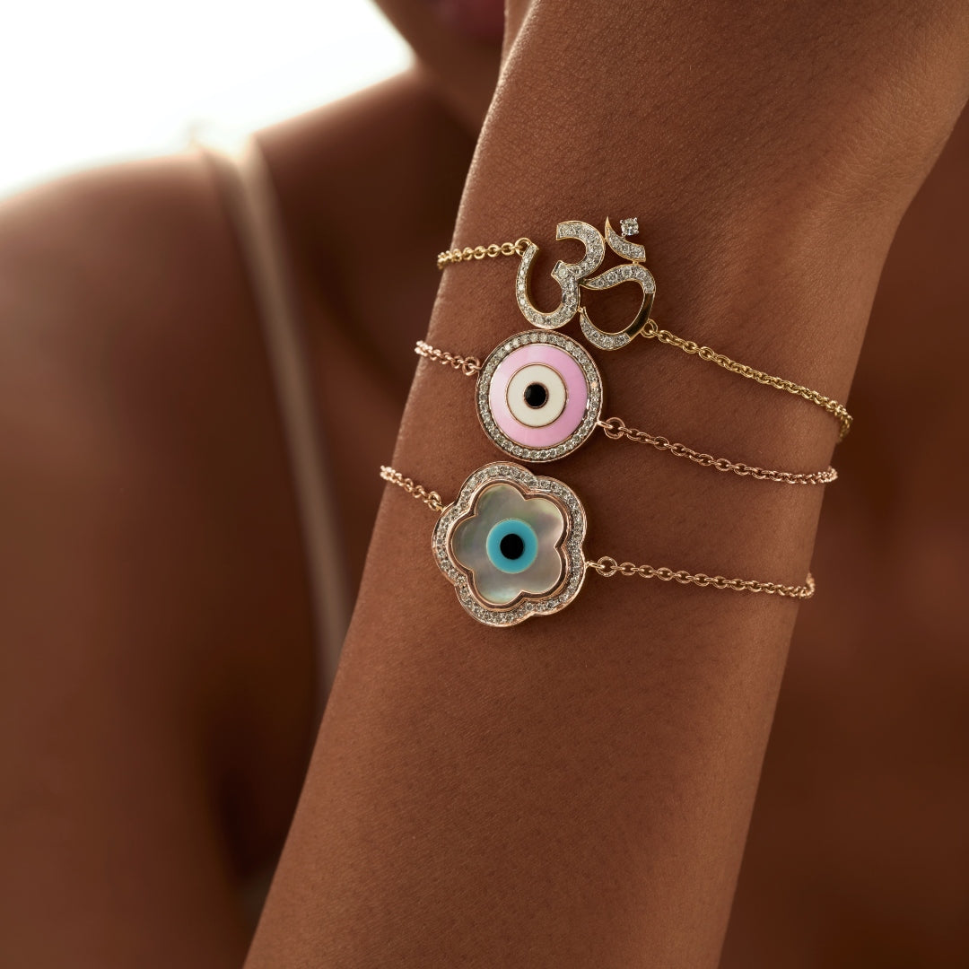 Small Flower Evil Eye Diamond Chain Bracelet