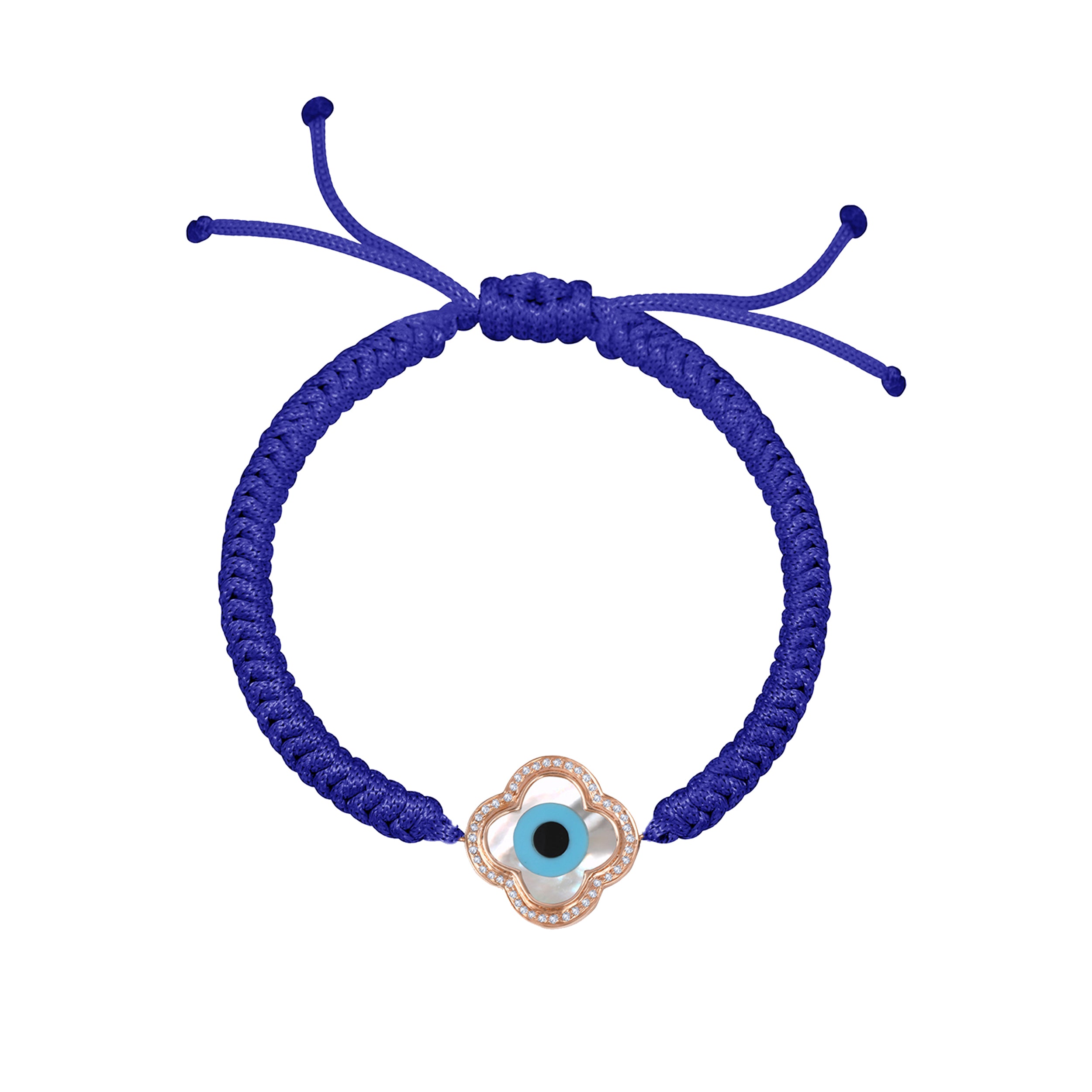 Large Clover Evil Eye Diamond Cord Rakhi Bracelet