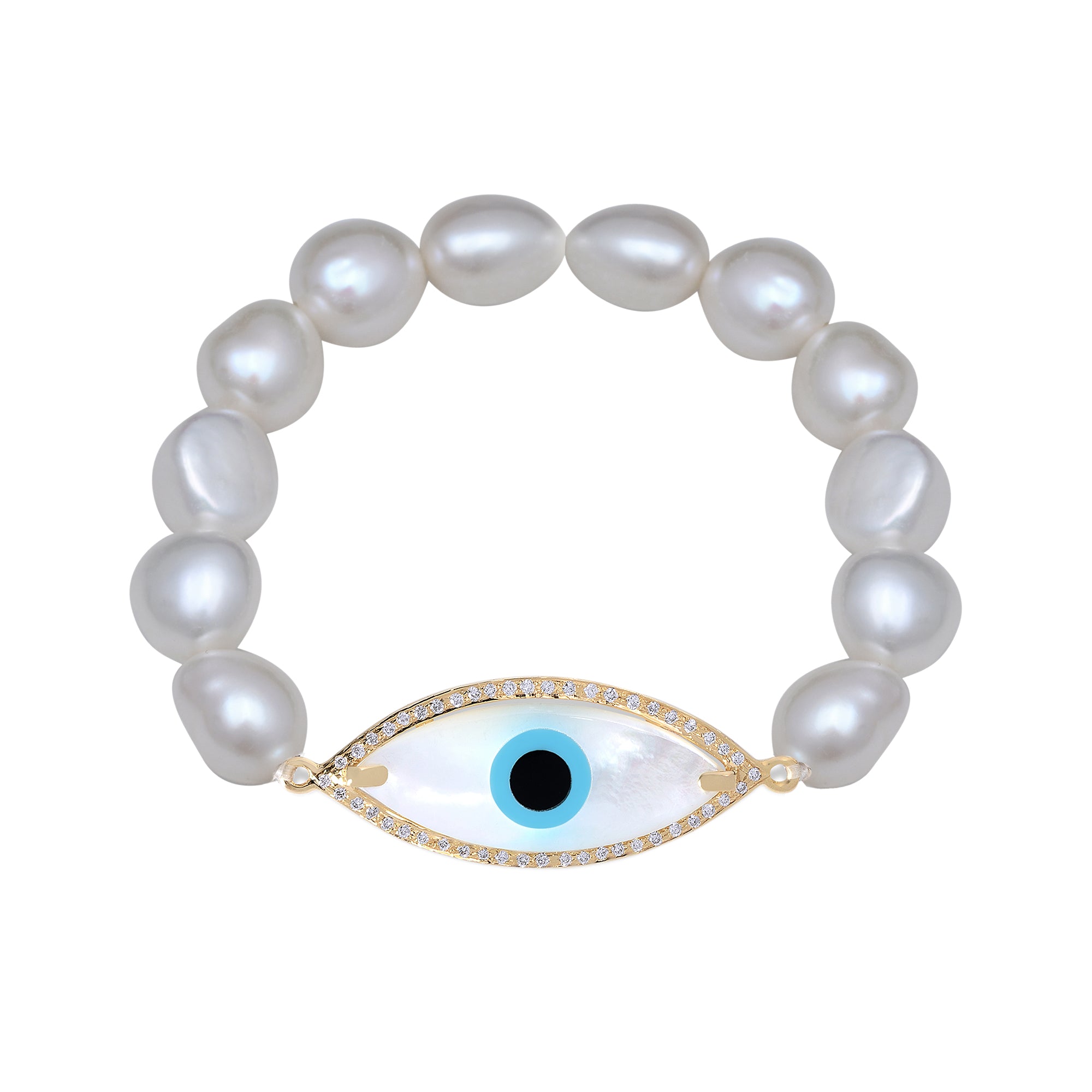 Large Marquise Evil Eye Diamond White Pearl Bracelet