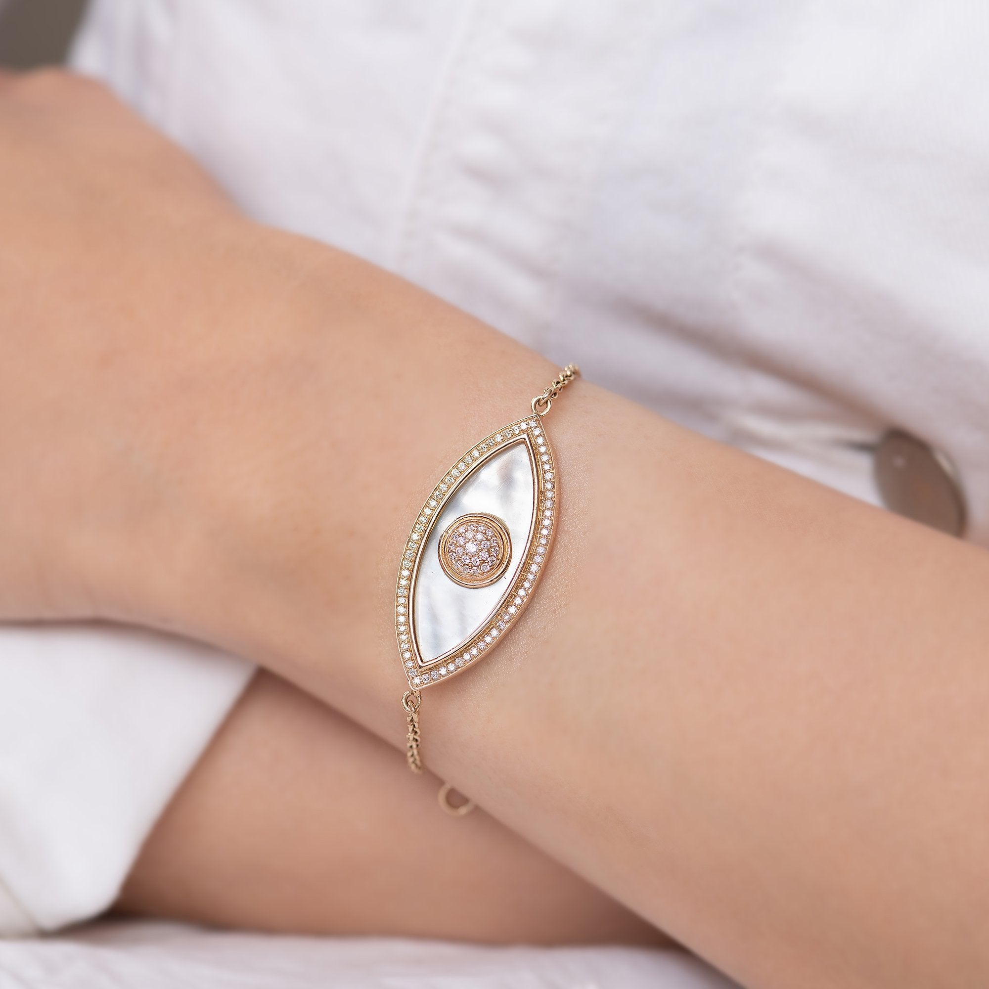 Large Marquise Evil Eye Diamond Inlay Chain Bracelet KAJ Fine