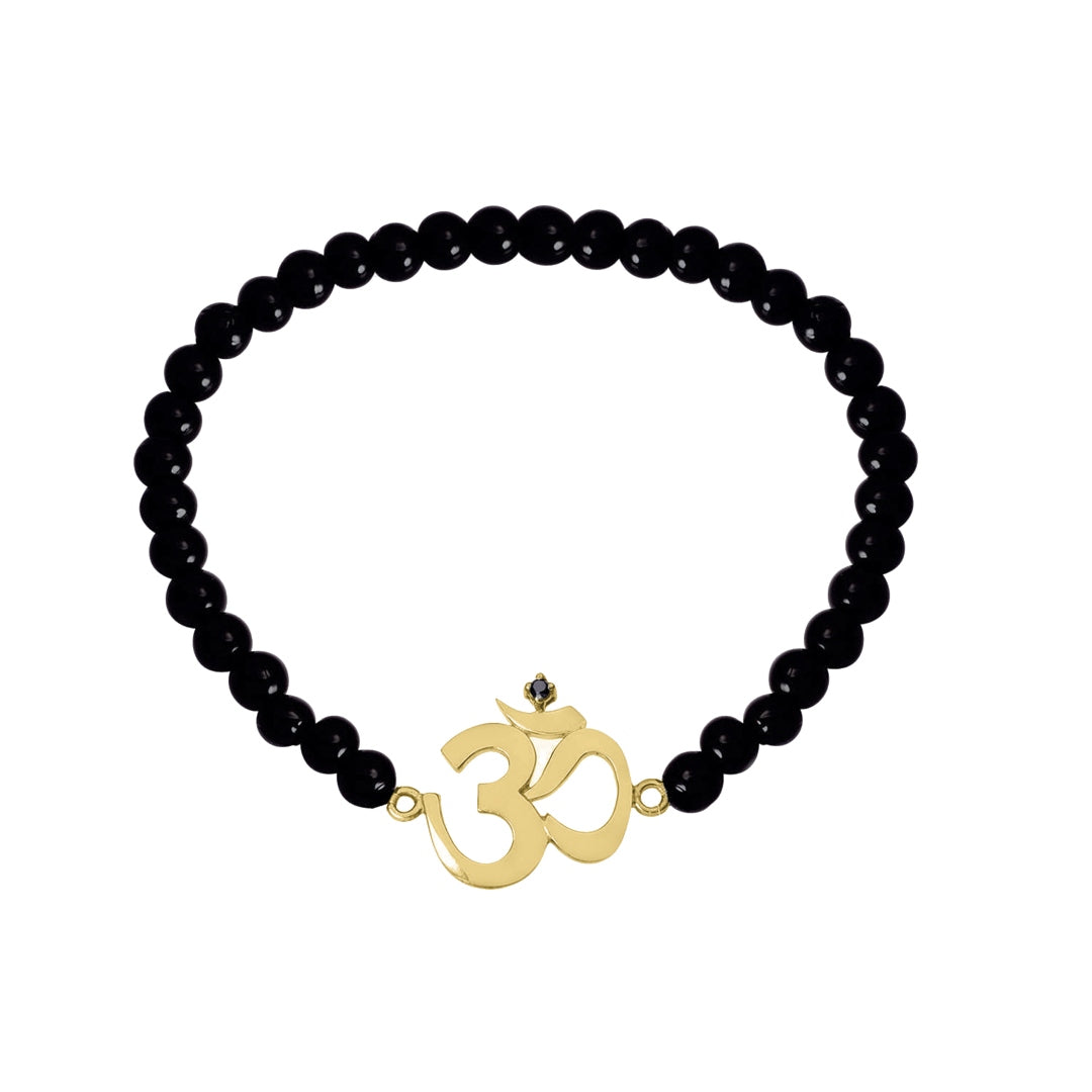 Om Black Onyx Bead Bracelet