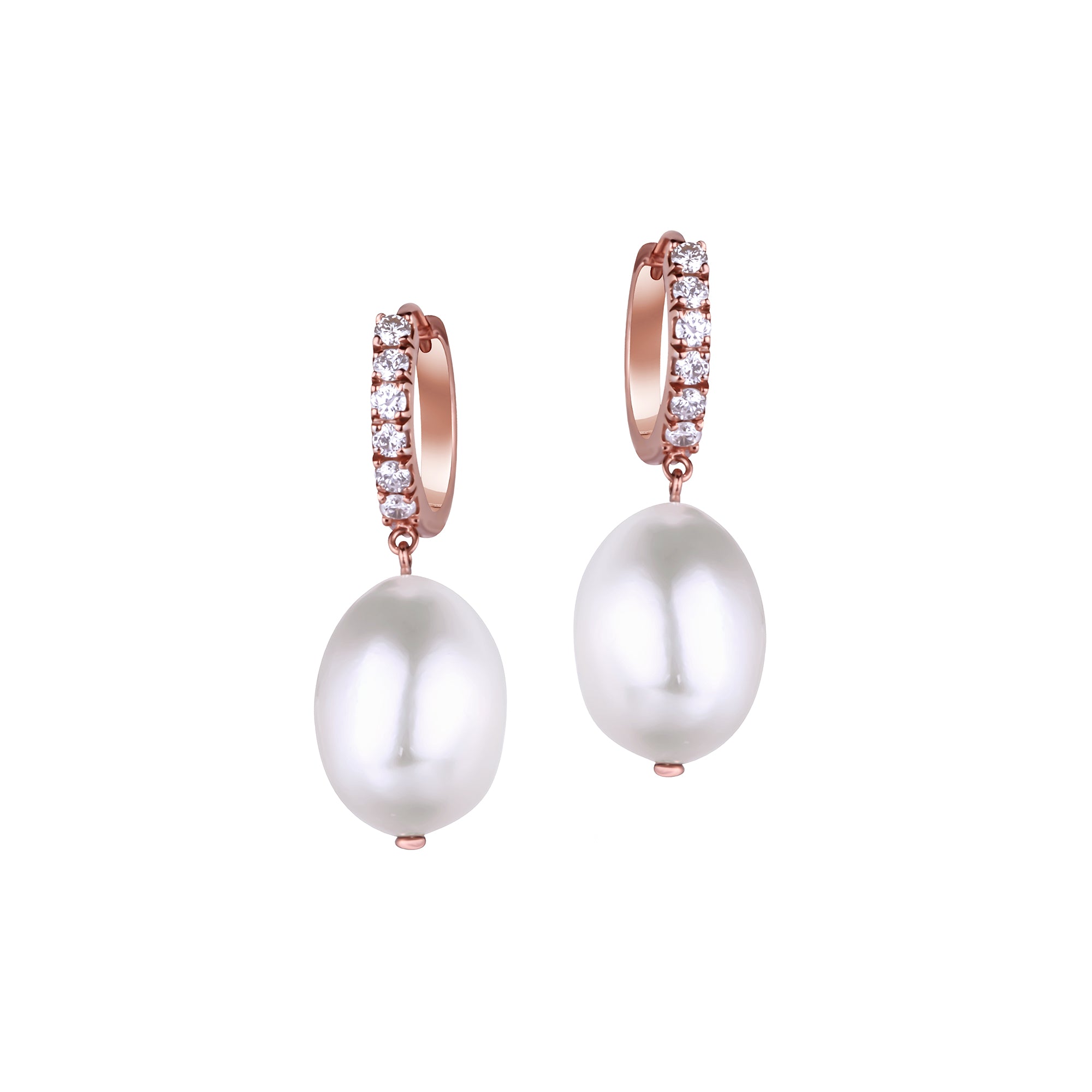 Classic White Baroque Pearl Diamond Earrings