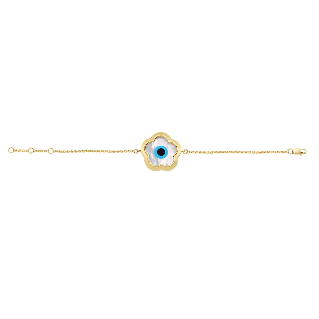 Small Flower Evil Eye Chain Bracelet