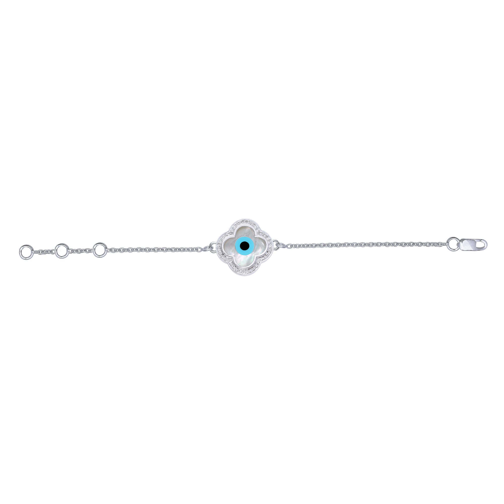 Small Clover Evil Eye Diamond Chain Bracelet