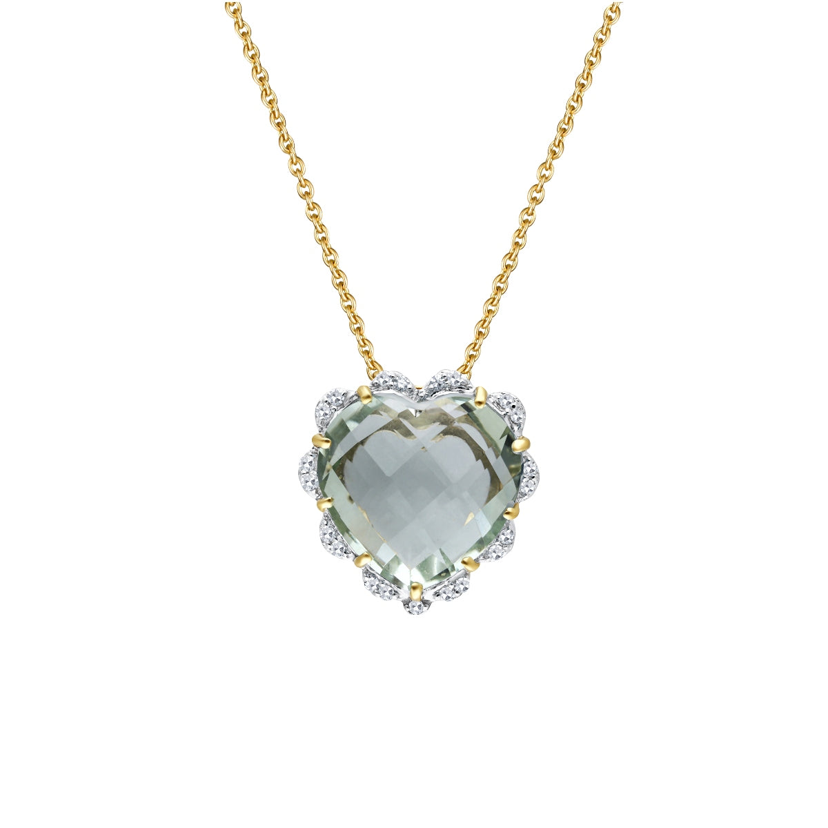 Green Amethyst Heart Diamond Chain Pendant