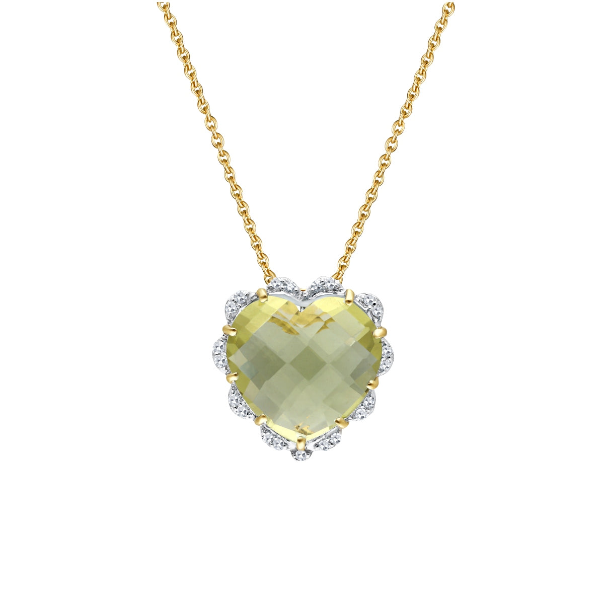 Lemon Quartz Heart Diamond Chain Pendant