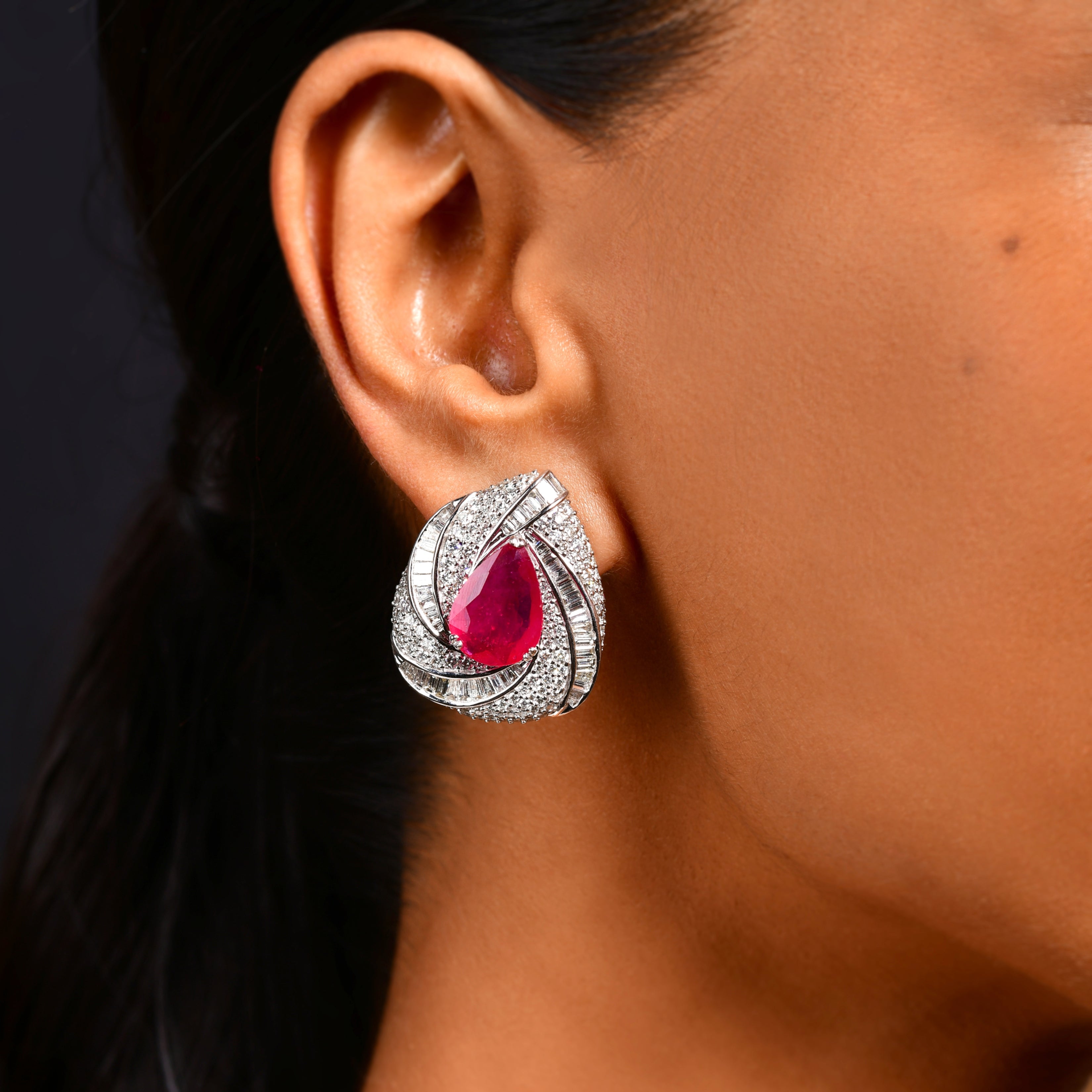 Ruby Diamond Drop Studs