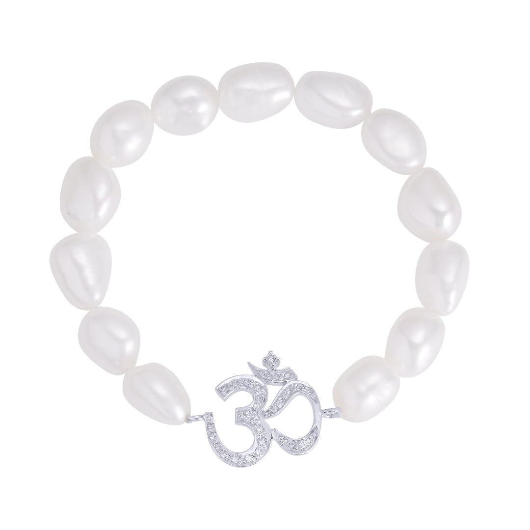 Om Diamond White Pearl Bracelet