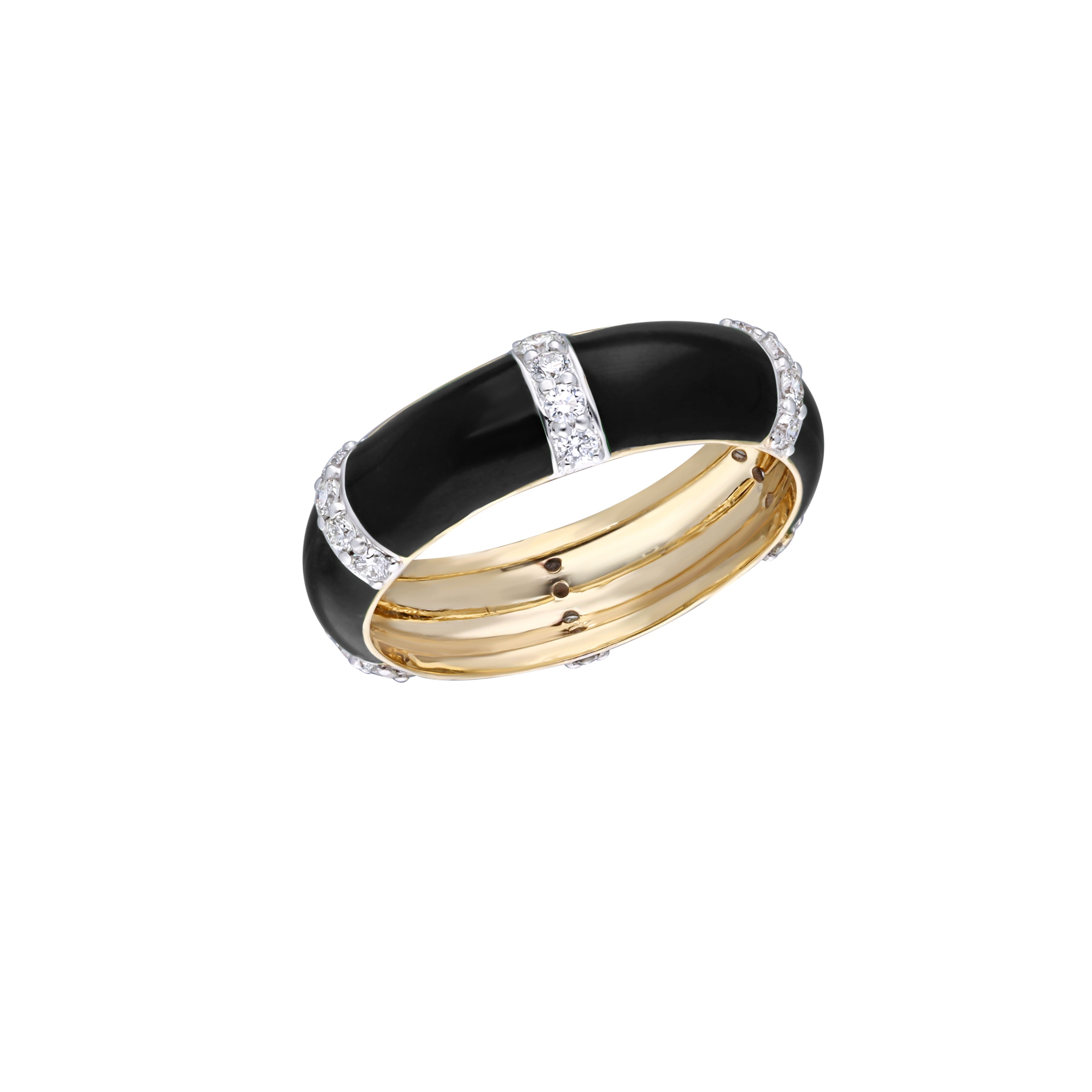 Thin Black Enamel Diamond Ring