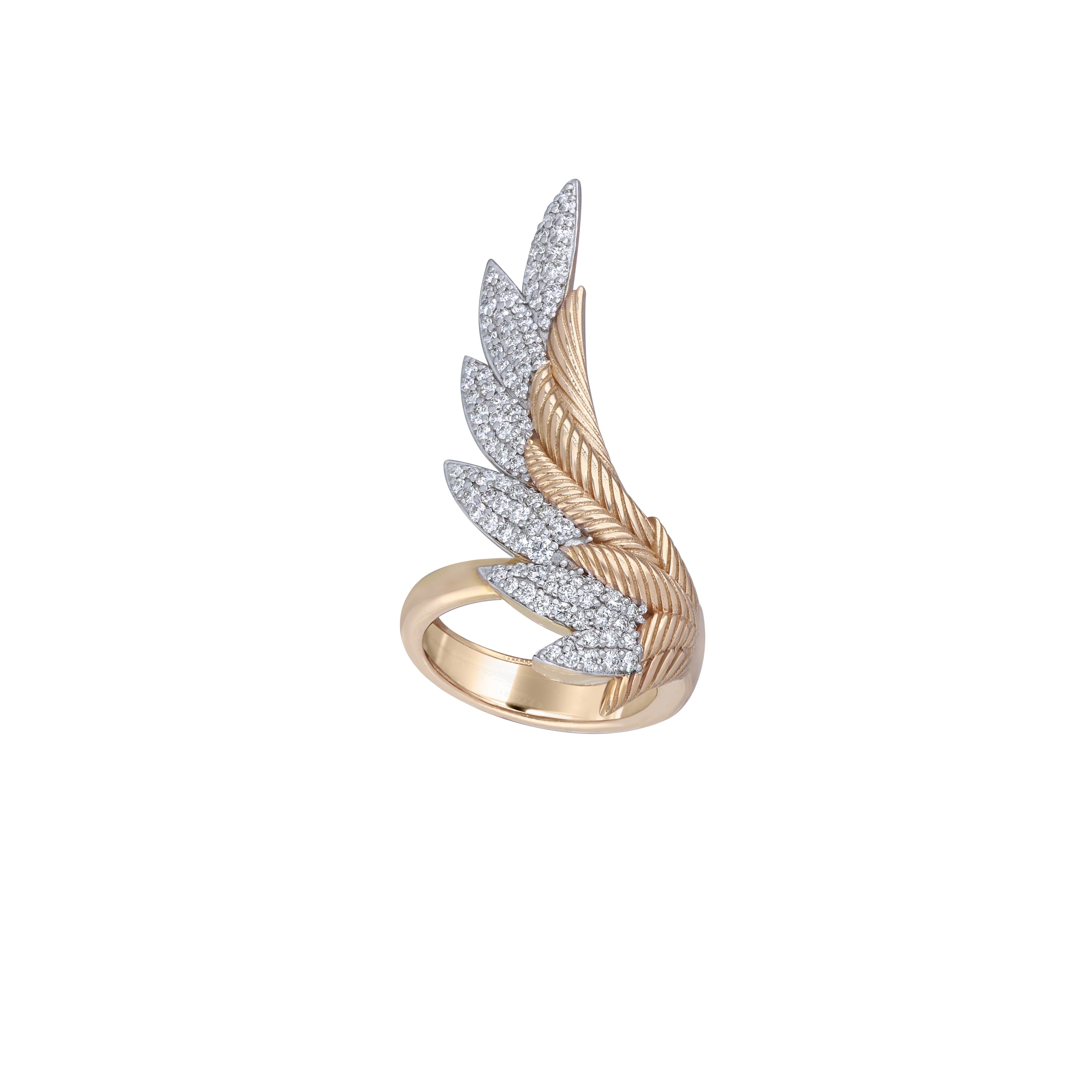 Winged Rings Single Winged Ring in Textured Gold with a hinge of Diamond Pave – KAJ ...