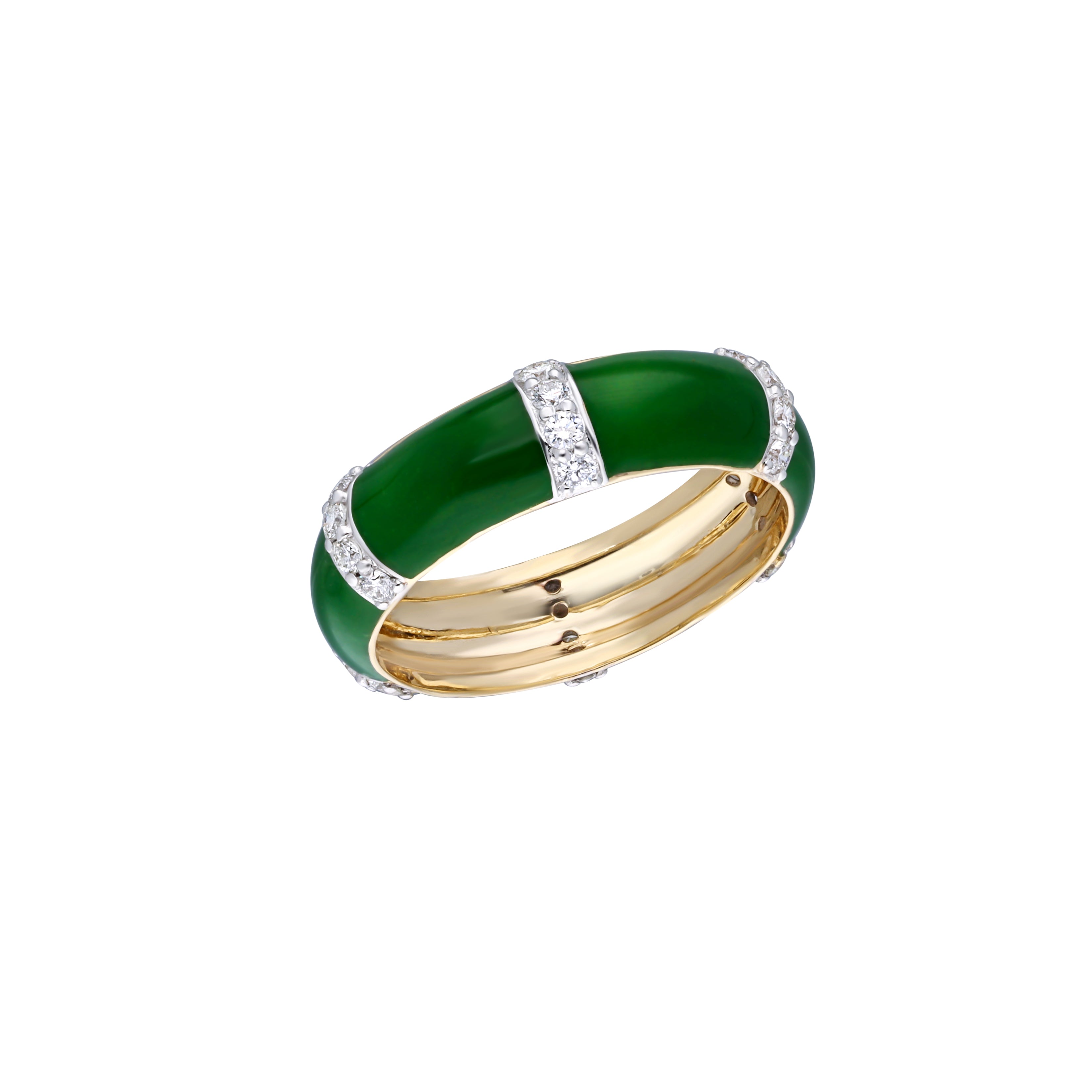Thin Green Enamel Diamond Ring