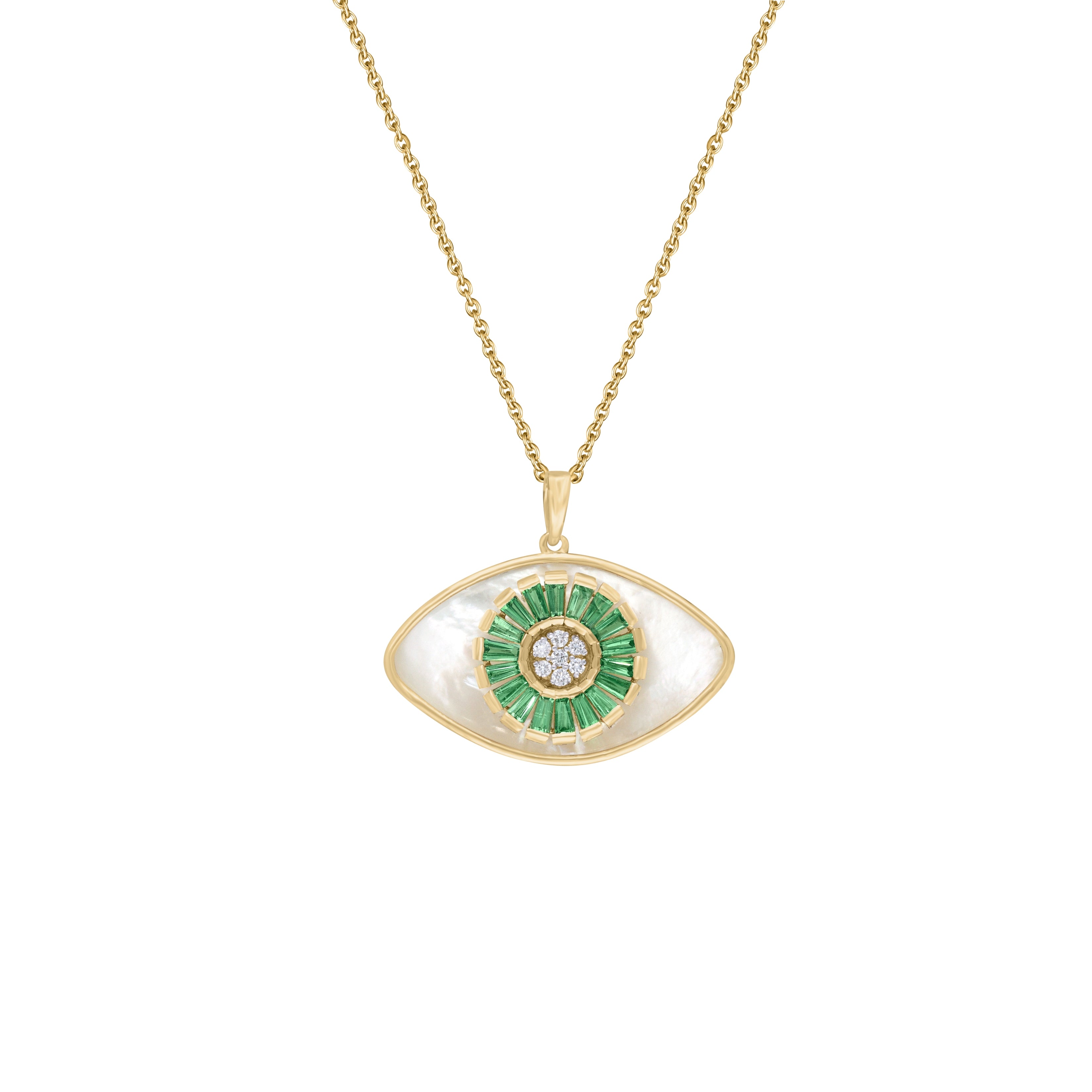 Marquise Mother of Pearl Tsavorite Inlay Chain Pendant