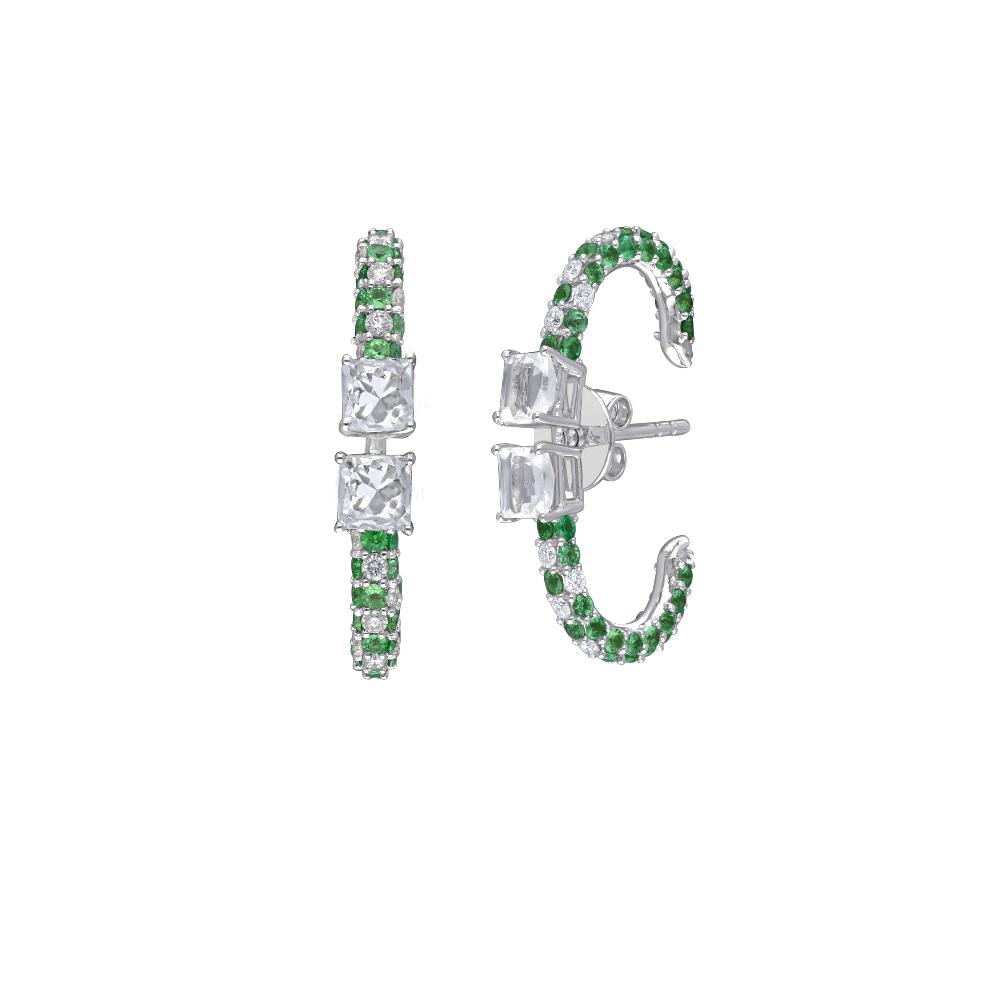 Rock Crystal, Tsavorite and Diamond Ear Cuffs