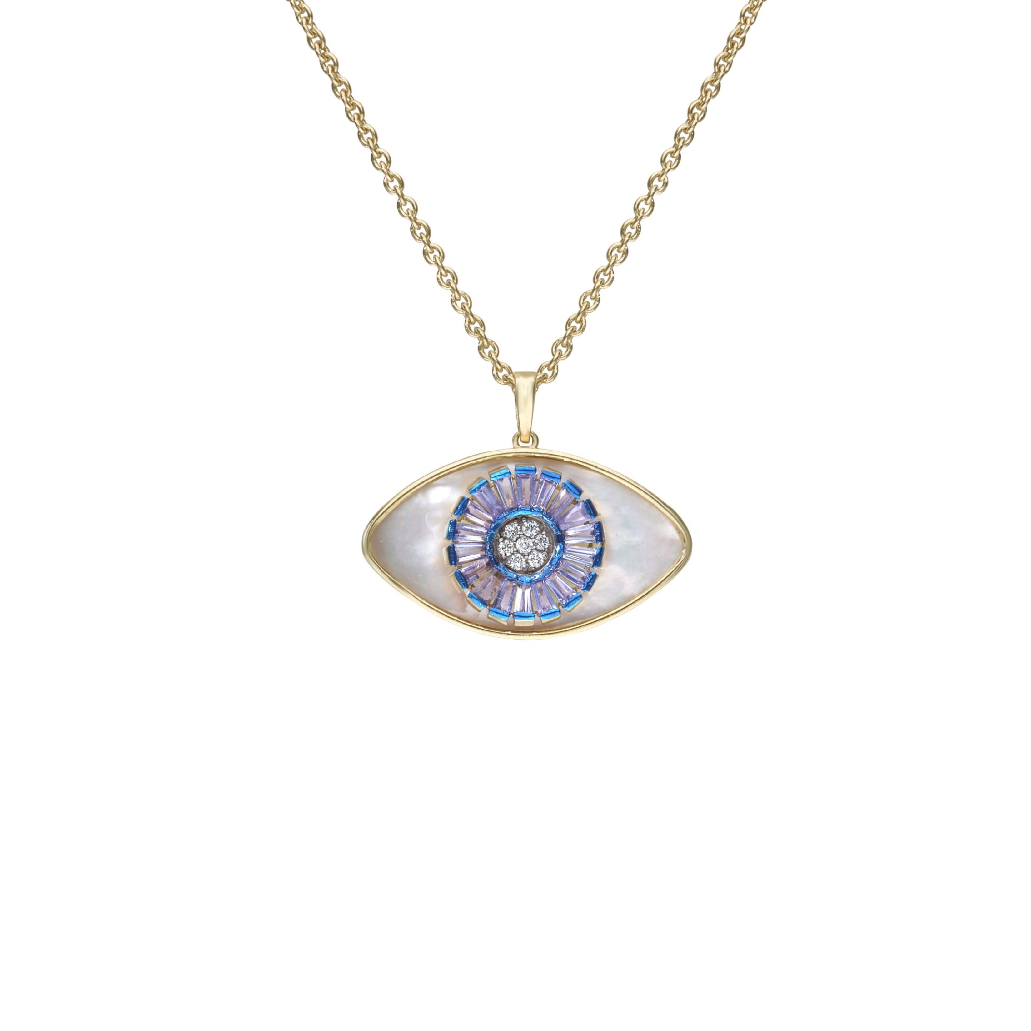 Marquise Mother of Pearl Inlay Tanzanite Chain Pendant