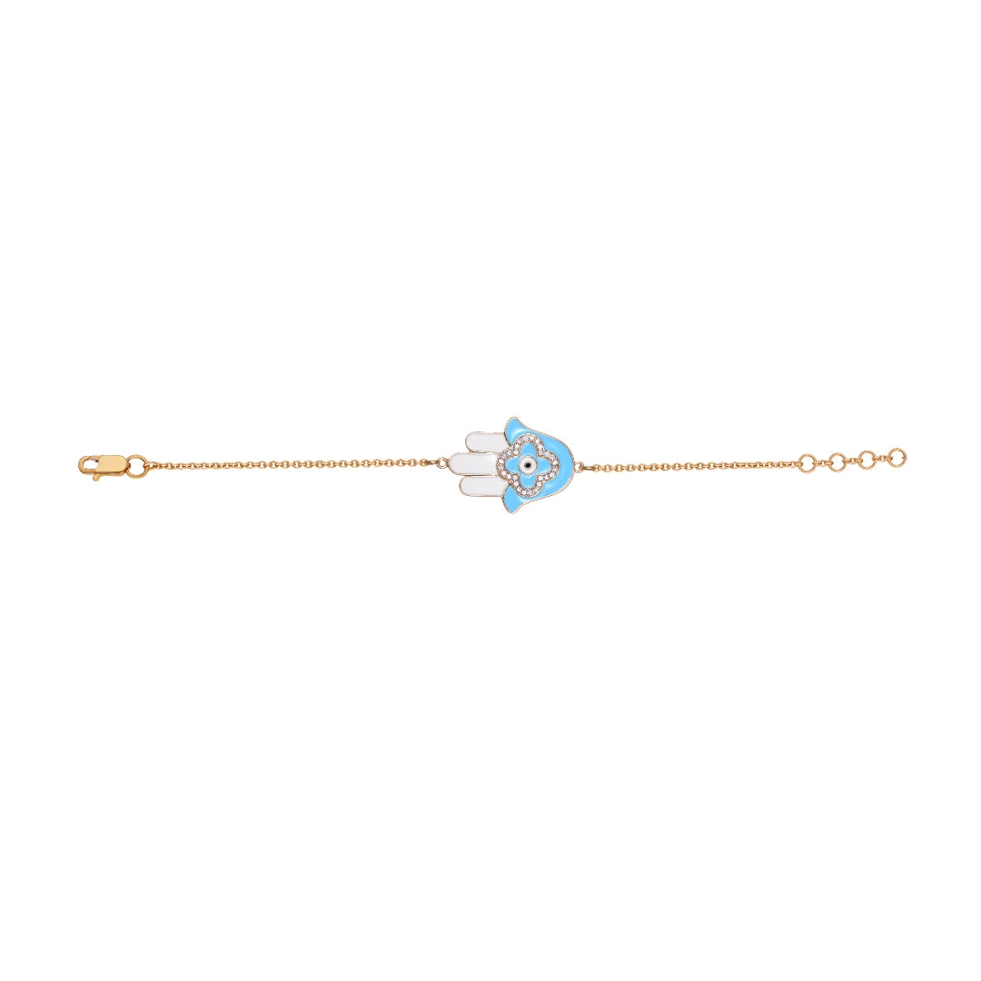 Hamsa Hand Turquoise Enamel Diamond Chain Bracelet