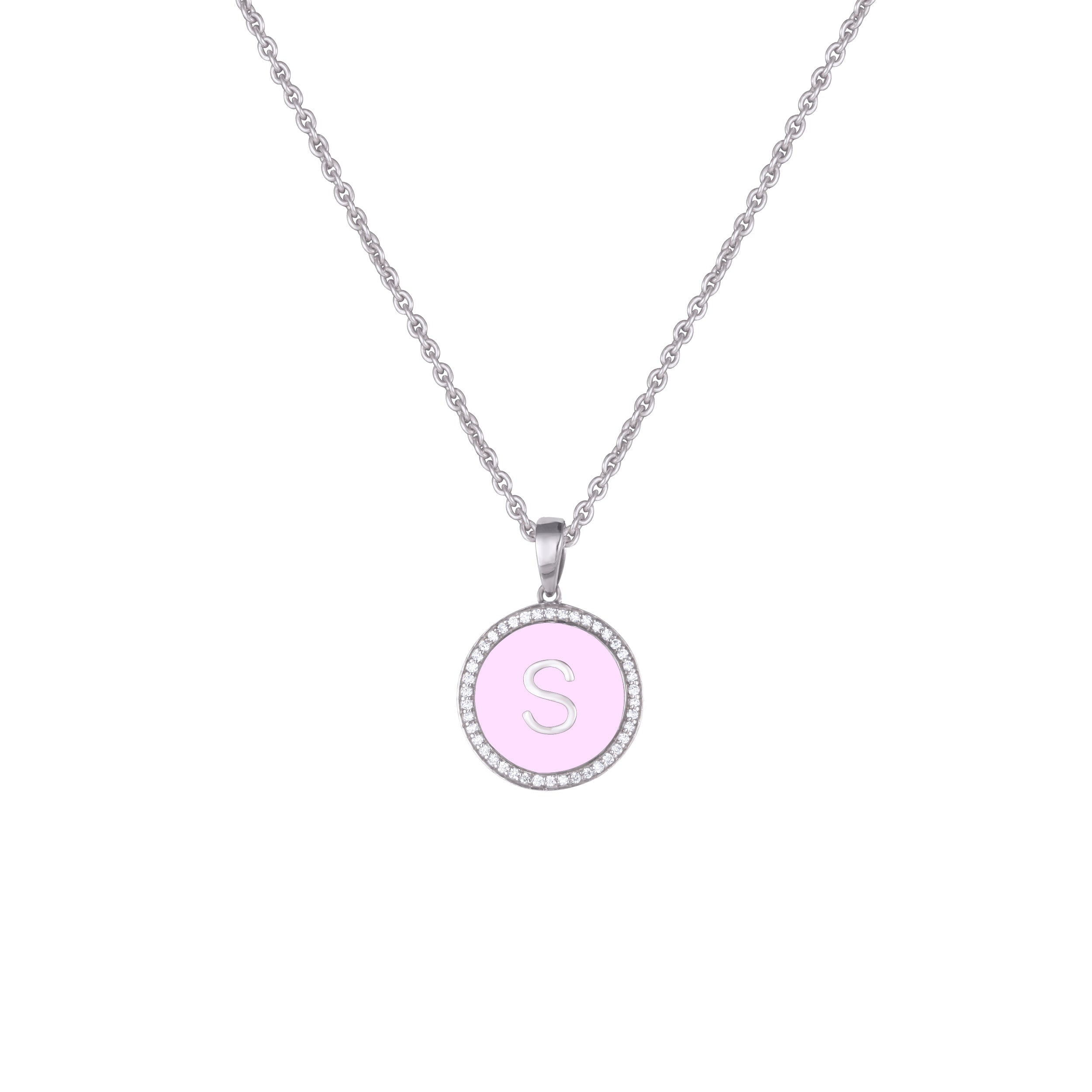 Personalised Pink Enamel Diamond Chain Pendant