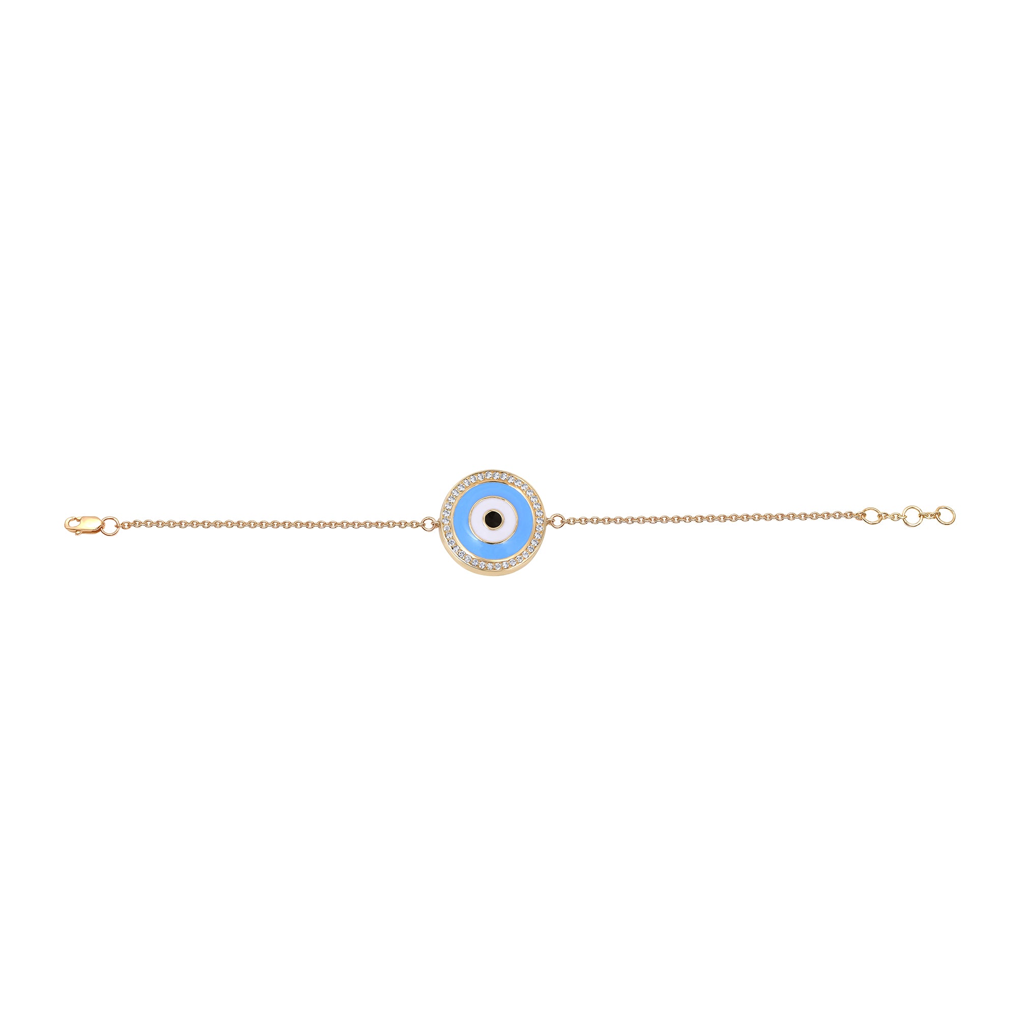 Round Blue Enamel Evil Eye Diamond Chain Bracelet
