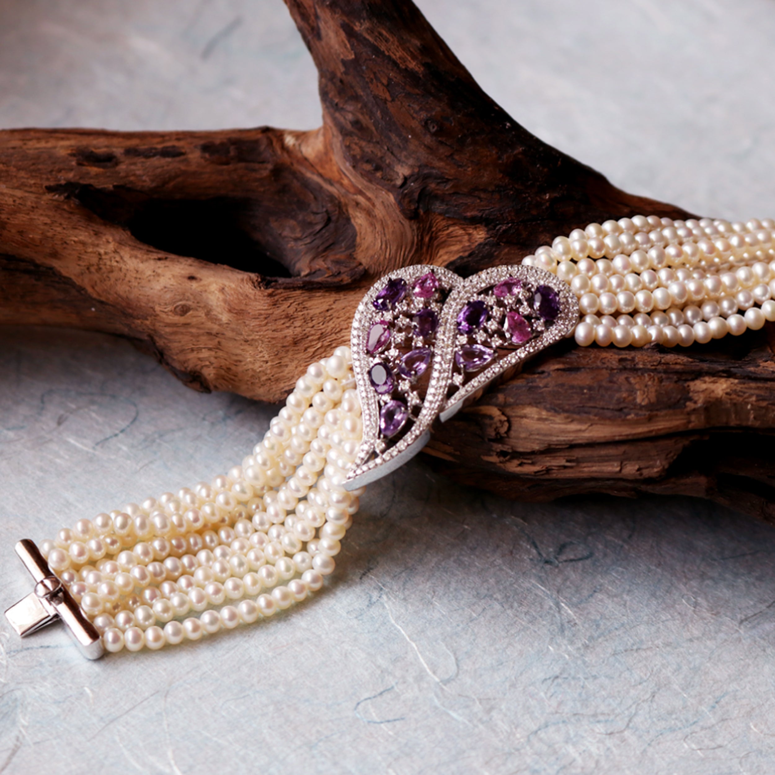 Pink Sapphire, Amethyst and Pearl Bracelet - Main Image