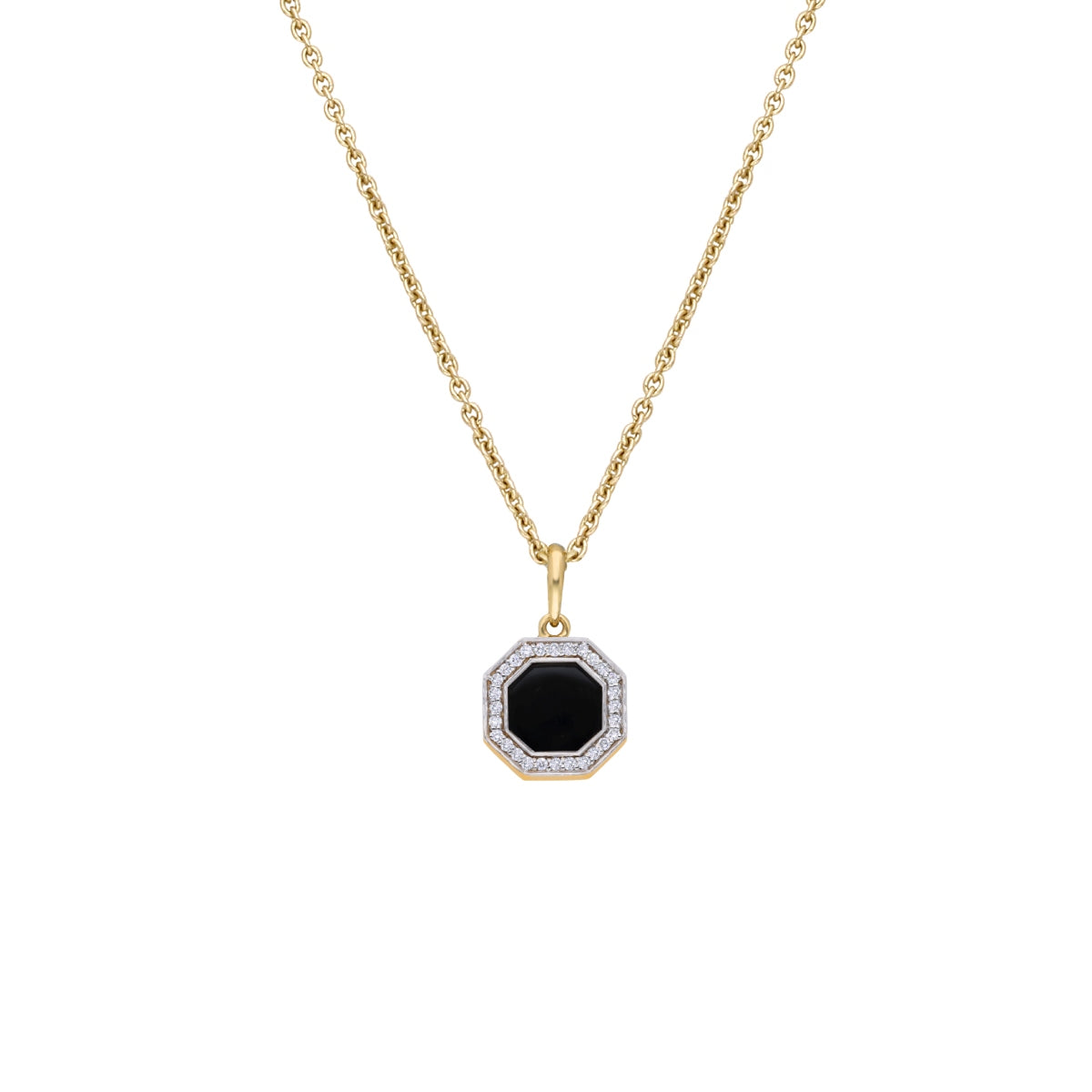 Small Octagon Black Onyx Diamond Chain Pendant