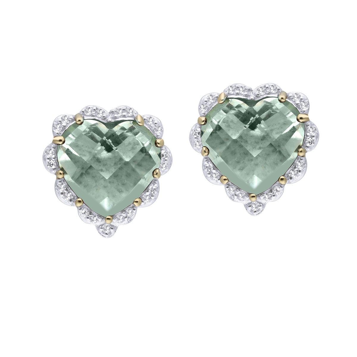 Green Amethyst Heart Diamond Studs