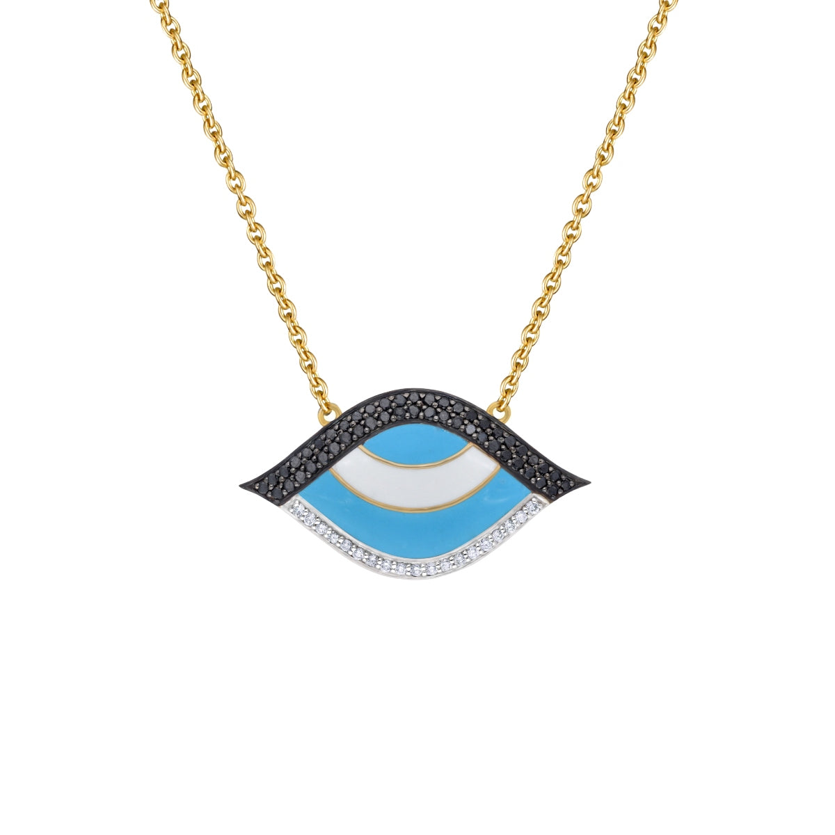 Turquoise Enamel Evil Eye Black Diamond Chain Pendant