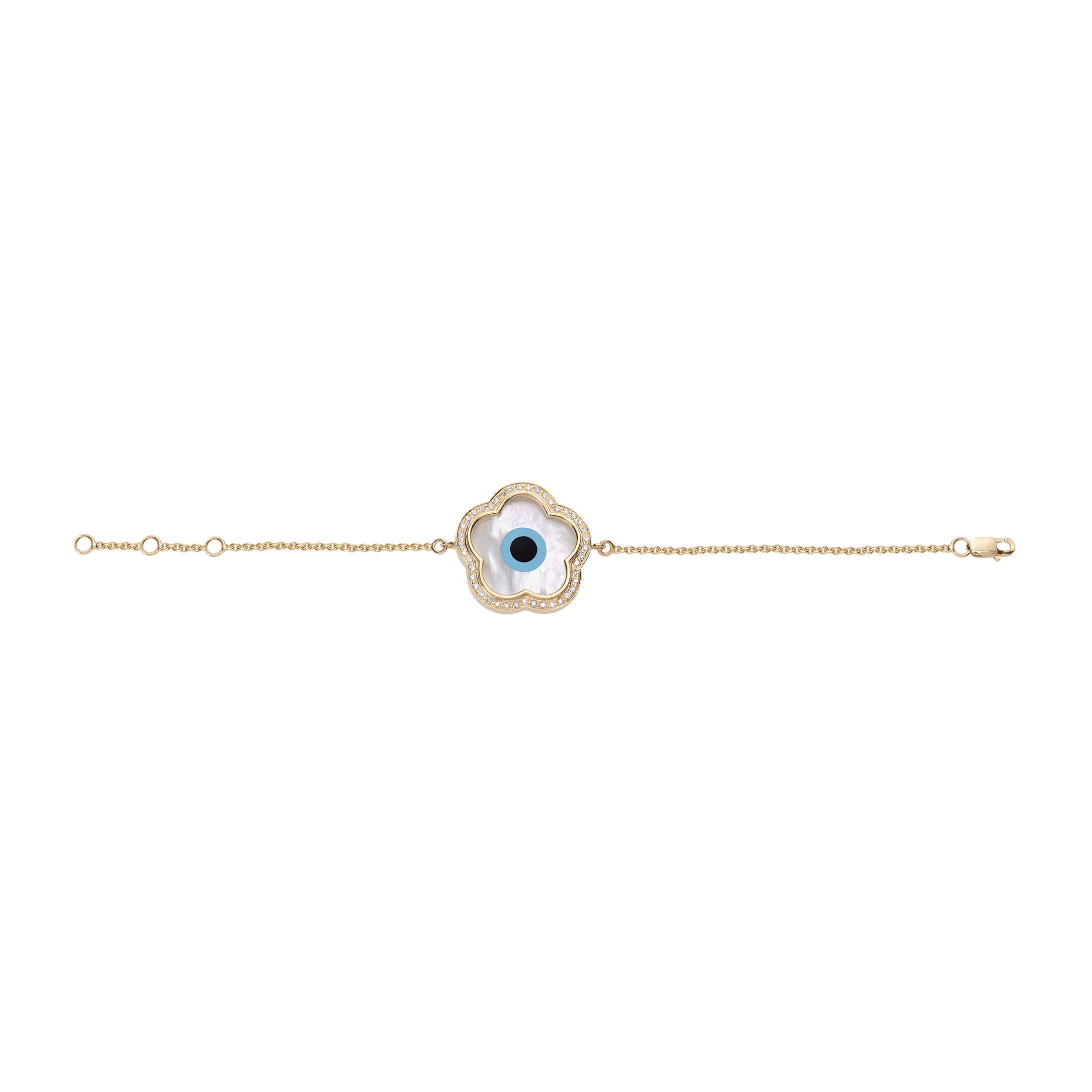 Large Flower Evil Eye Diamond Chain Bracelet