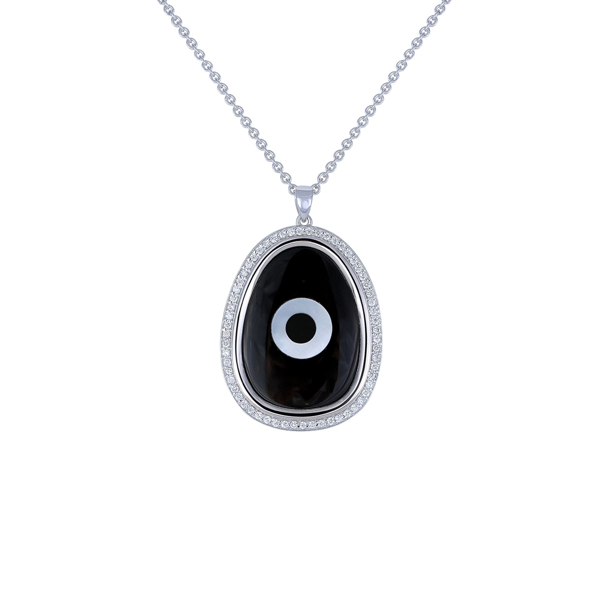 Oblong Black Onyx Eye Diamond Chain Pendant