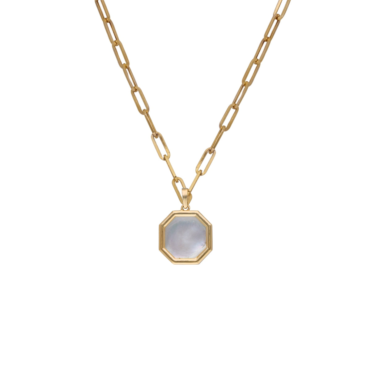 Medium Octagon Mother of Pearl Link Chain Pendant
