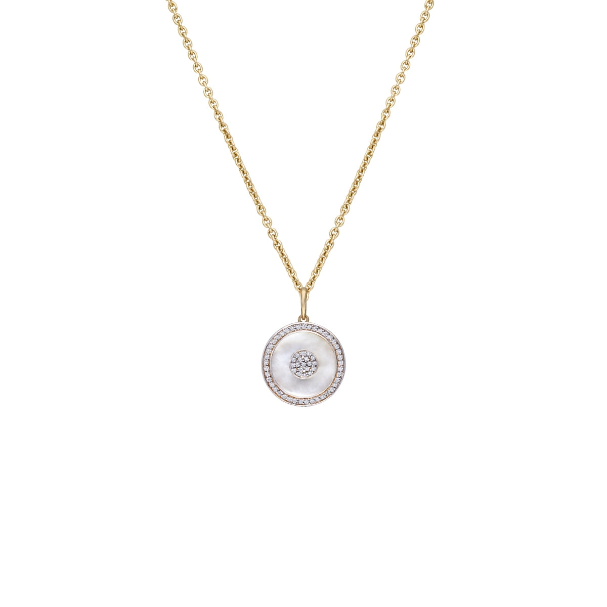Round Mother of Pearl Diamond Inlay Chain Pendant