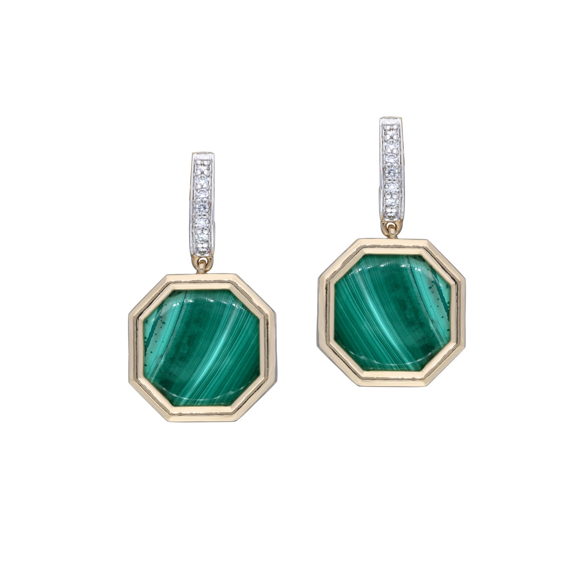 Octagon Malachite Diamond Earrings