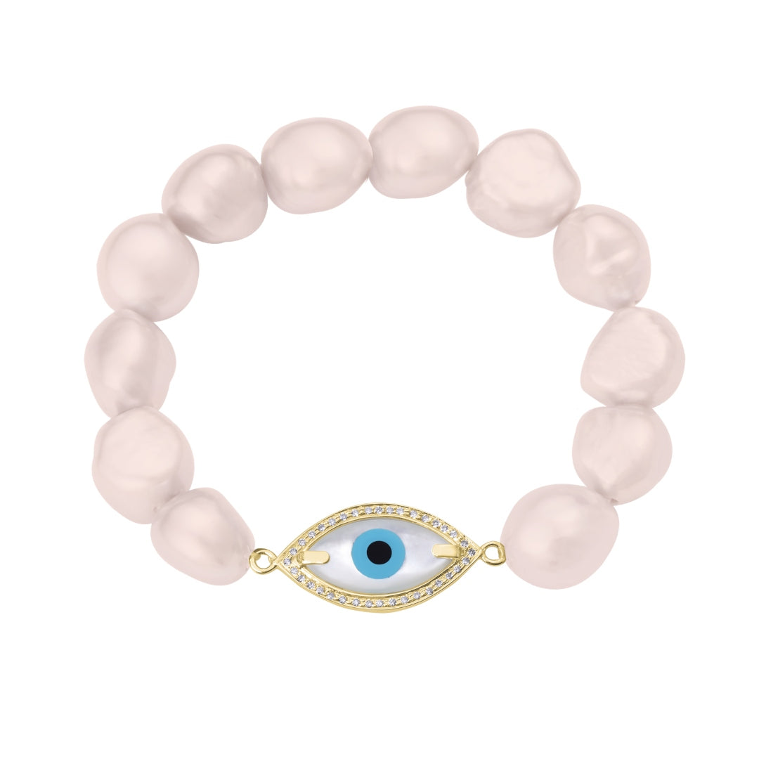 Medium Marquise Evil Eye Diamond Pink Pearl Bracelet