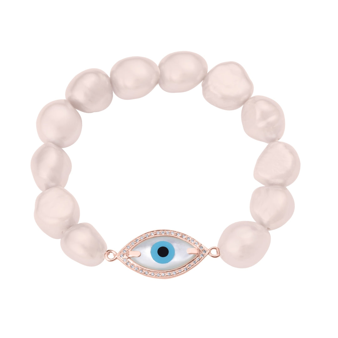 Medium Marquise Evil Eye Diamond Pink Pearl Bracelet