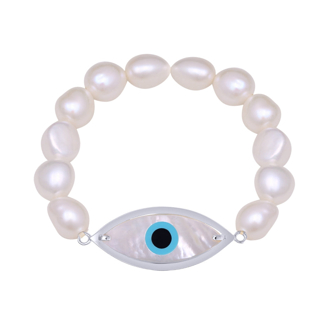 Large Marquise Evil Eye Pearl Bracelet