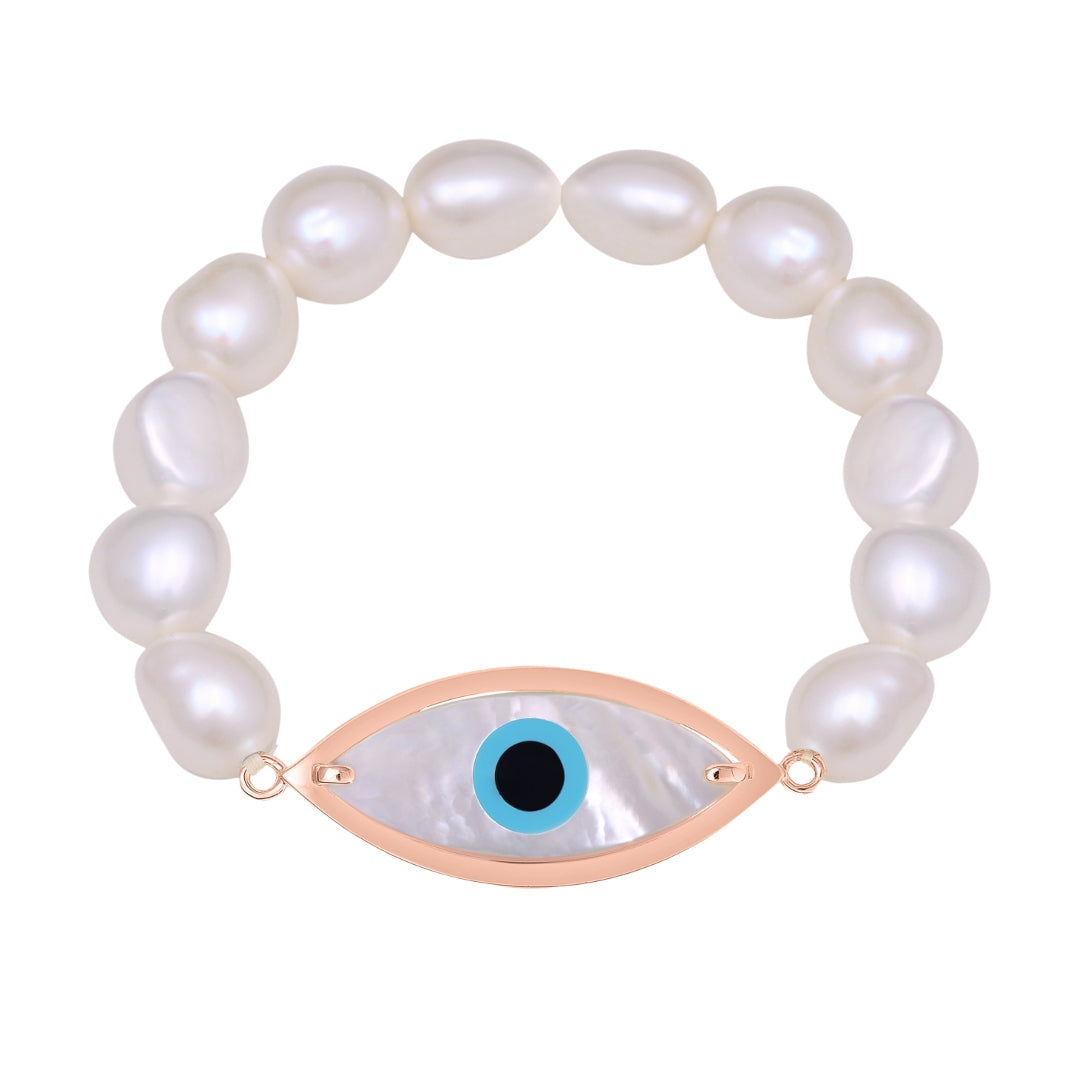 Large Marquise Evil Eye Pearl Bracelet