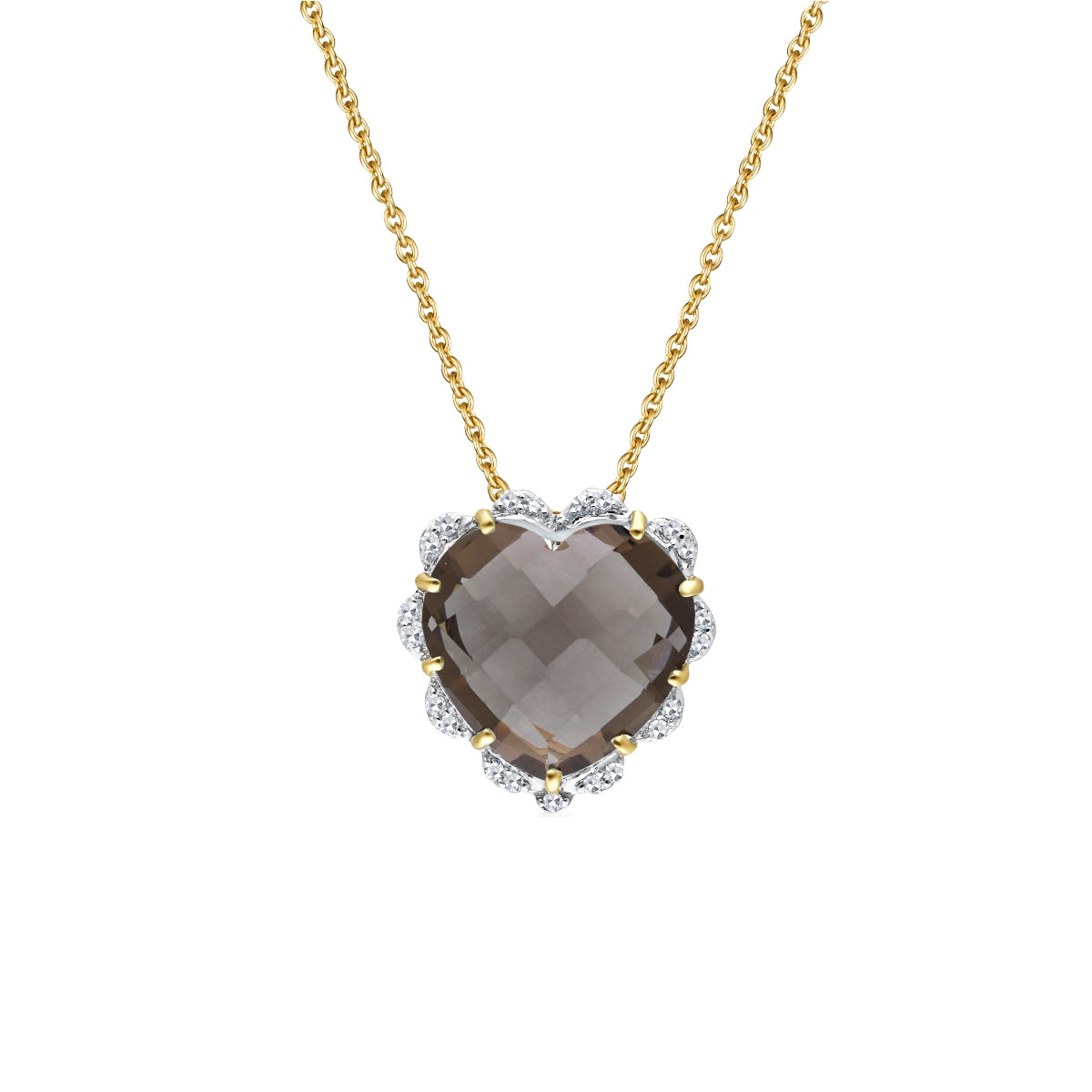Smoky Quartz Heart Diamond Chain Pendant