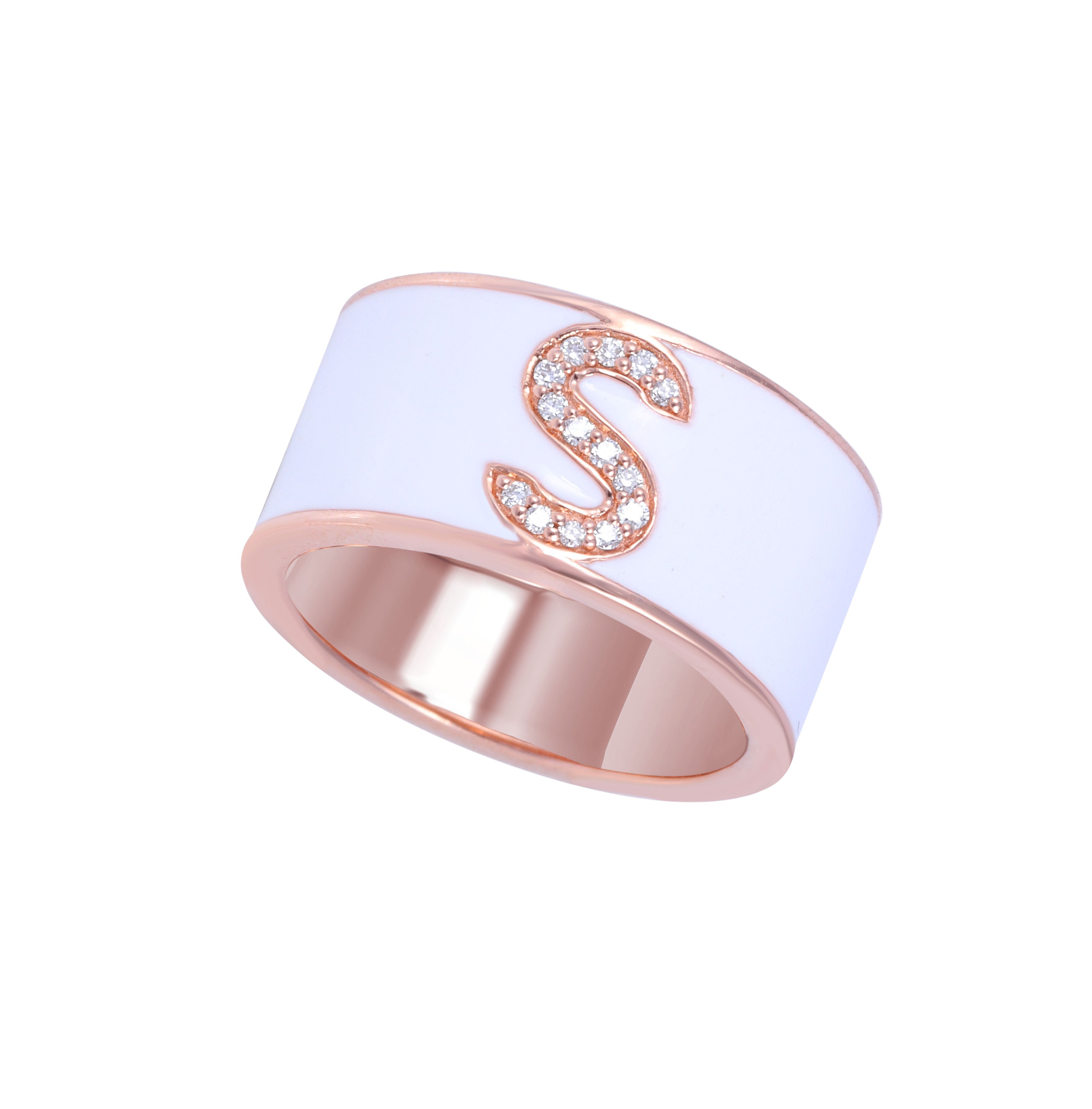 Rose Gold Small Pave Ring with Letter G - Jade Jewellery