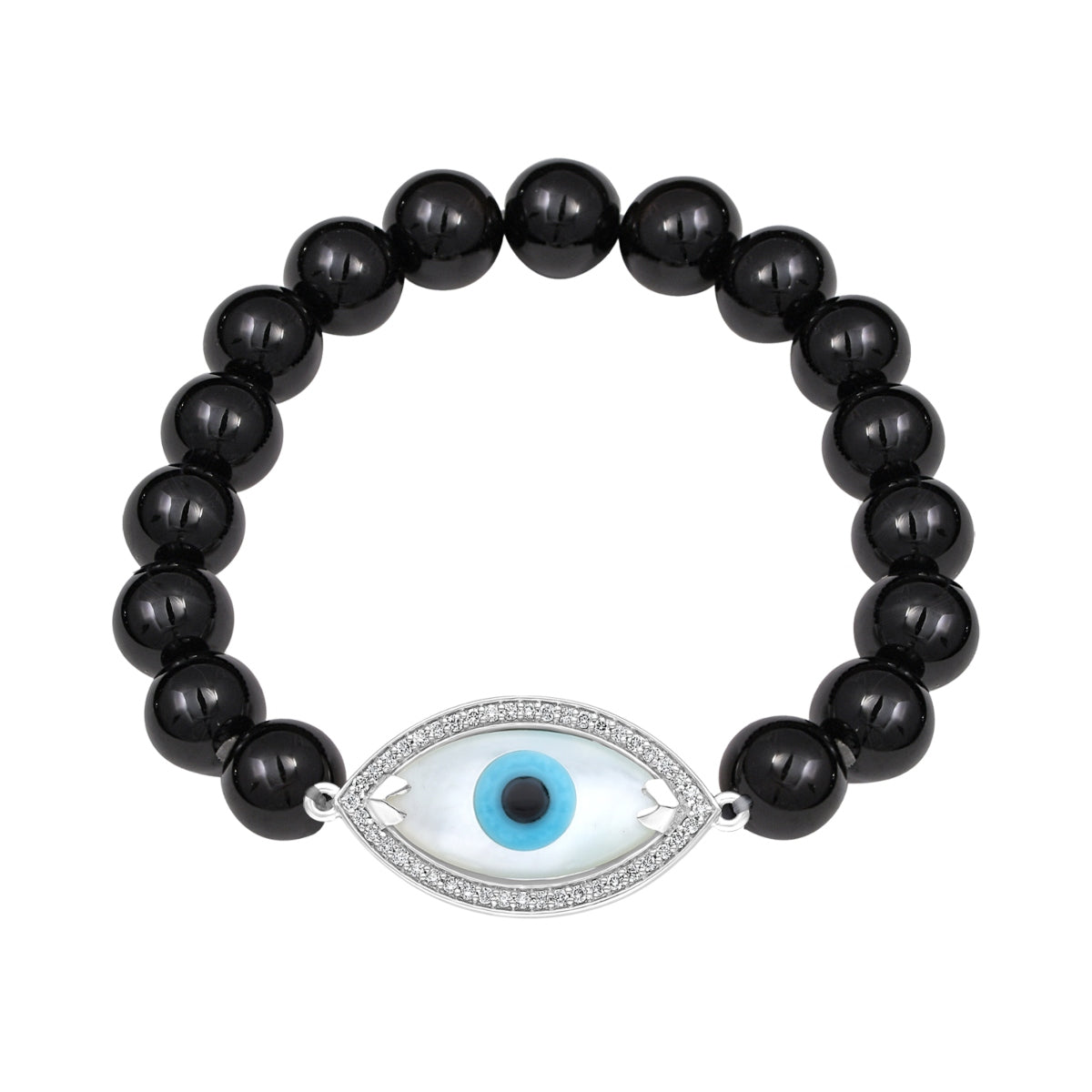 Protection & Balance - Black Evil Eye Tibetan Agate Faceted Stacker Br